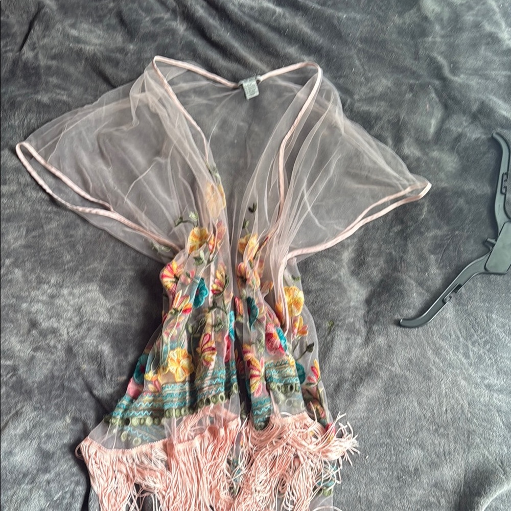 Haute Hippie Sheer Kimono with Pink Trim - Picture 4 of 6